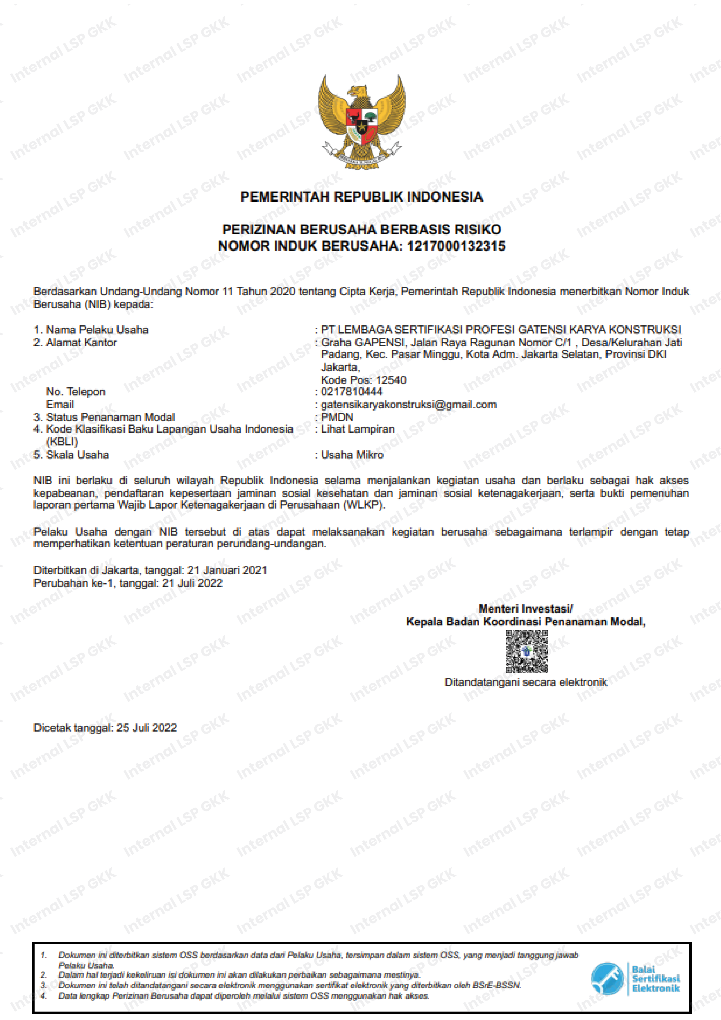 SK Lisensi Ketua BNSP